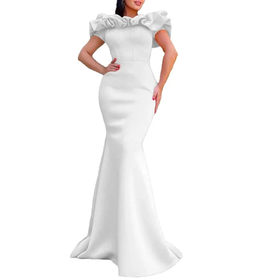 Elegant Long Dresses for Women Off Shoulder Short Sleeve Mermaid Floor Length