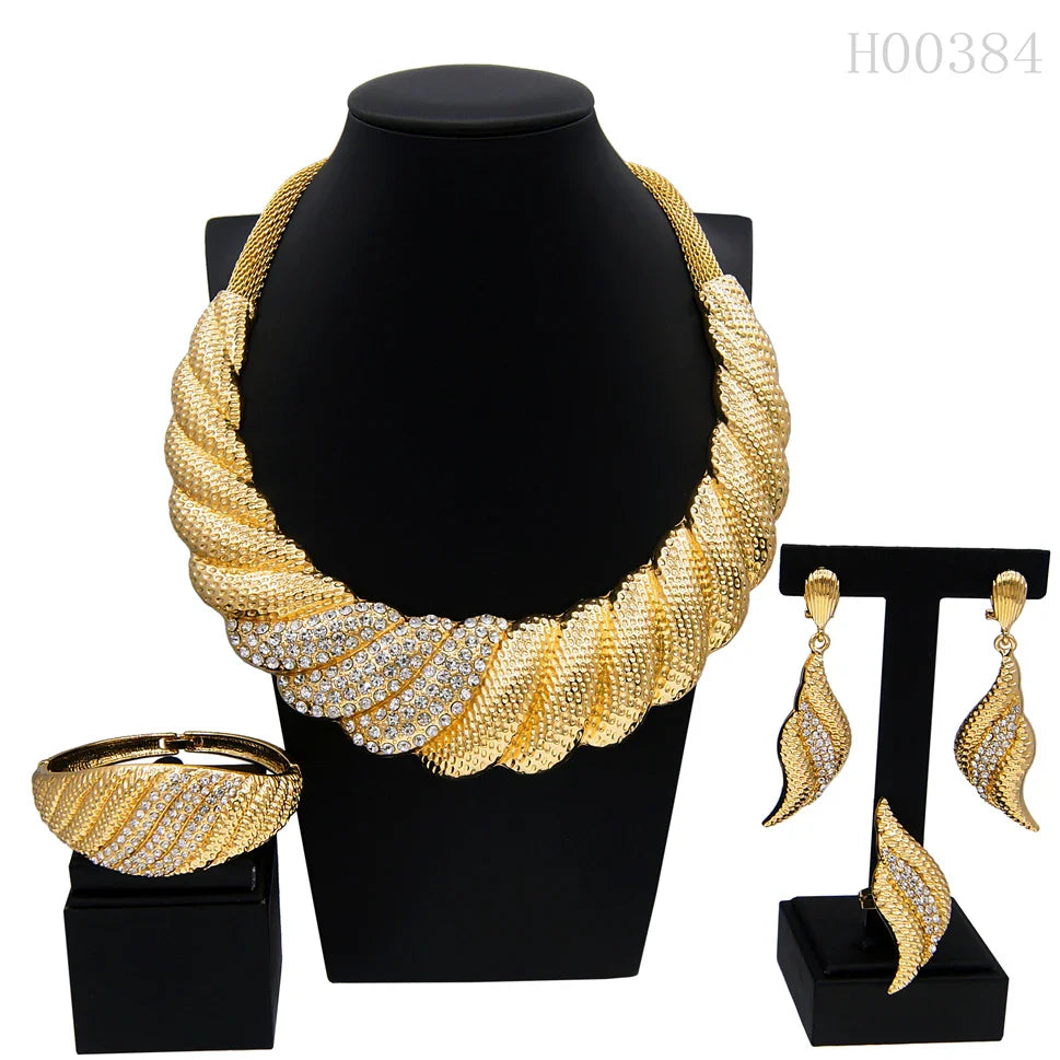 Dubai Gold Plated Jewelry Sets For Women Surround Big Necklace Plate 24K Original For Wedding Banquet Parties Luxurious Jewelry
