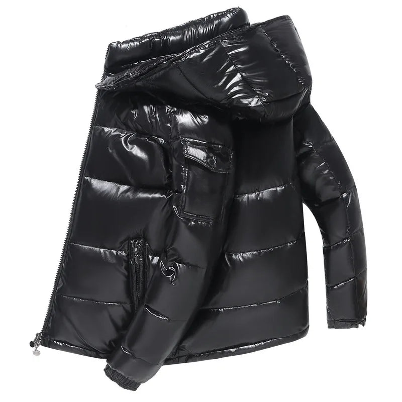 High Quality Outdoor Windproof Hooded Shiny Down Mens Jackets
