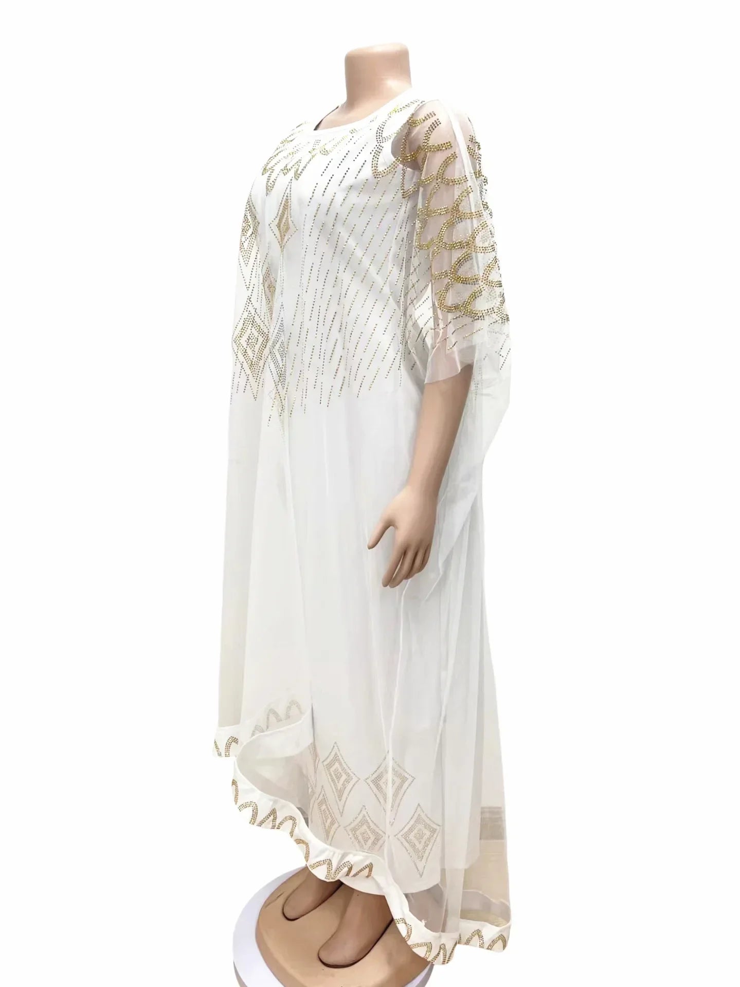 African Dresses For Women Short Sleeve Turkey Diamonds Evening Wedding Party Floor Length Dress Muslim Africa Clothes 2023