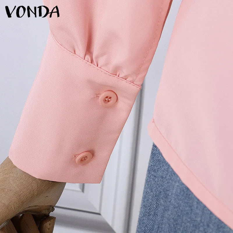 Plus Size 5XL VONDA Elegant Blouses Women Tops Streetwear Solid Color Casual Bow Collar Blusas 2024 Female Long Sleeve Shirts