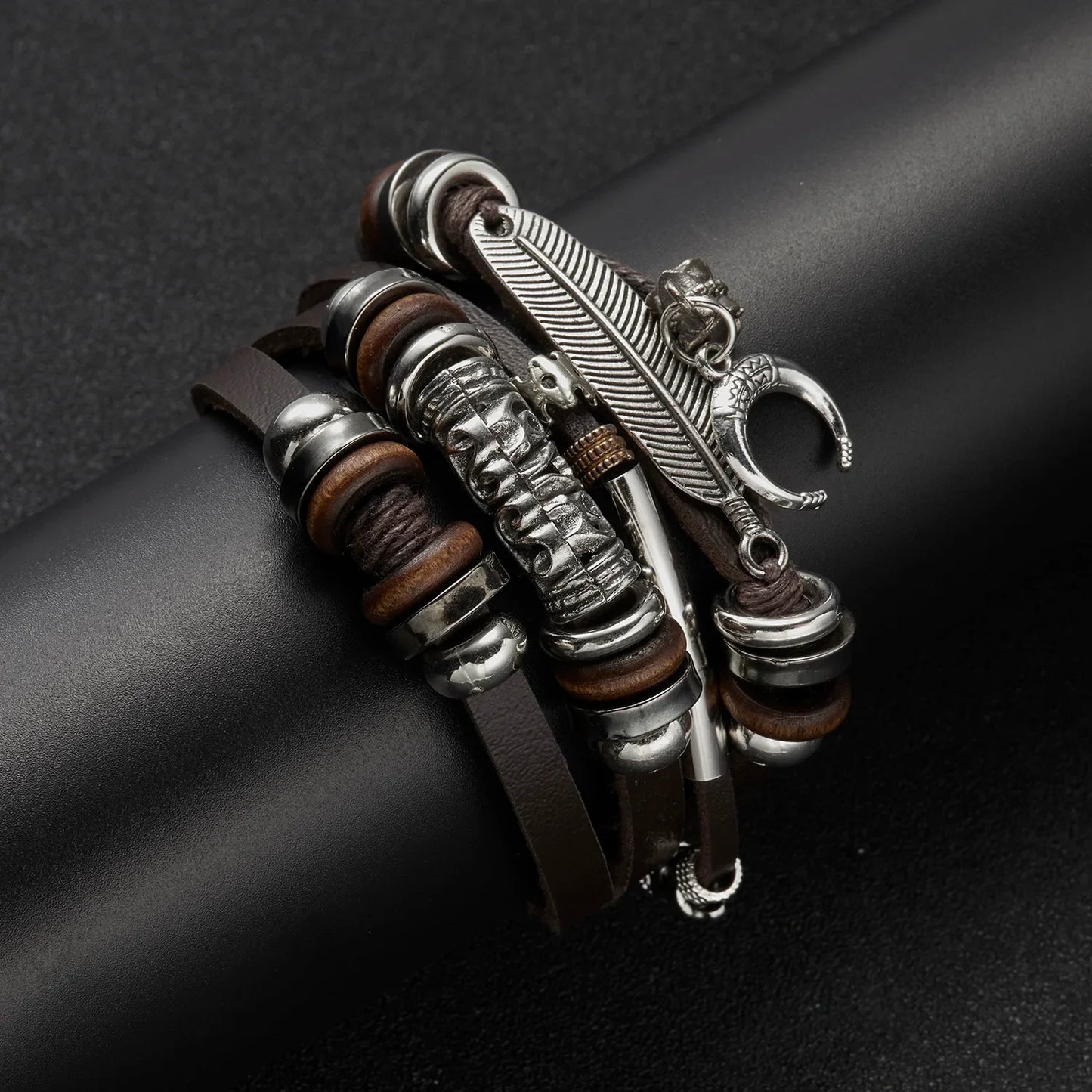 Vintage Brown Multilayer Braided Rope Bracelets Charm Wrap Wristbands