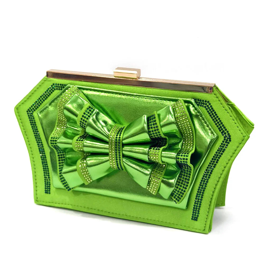 Venus Chan Open Toe Women Heels for 2024 Elegant Party Green Color Diamond Pumps Italian Shoes and Bags Matching Set