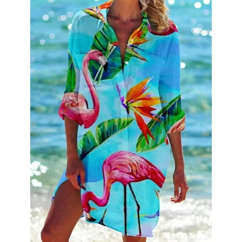 3.Boho Style Summer Cover-Up – Women's Tropical Print Beach Blouse Selection