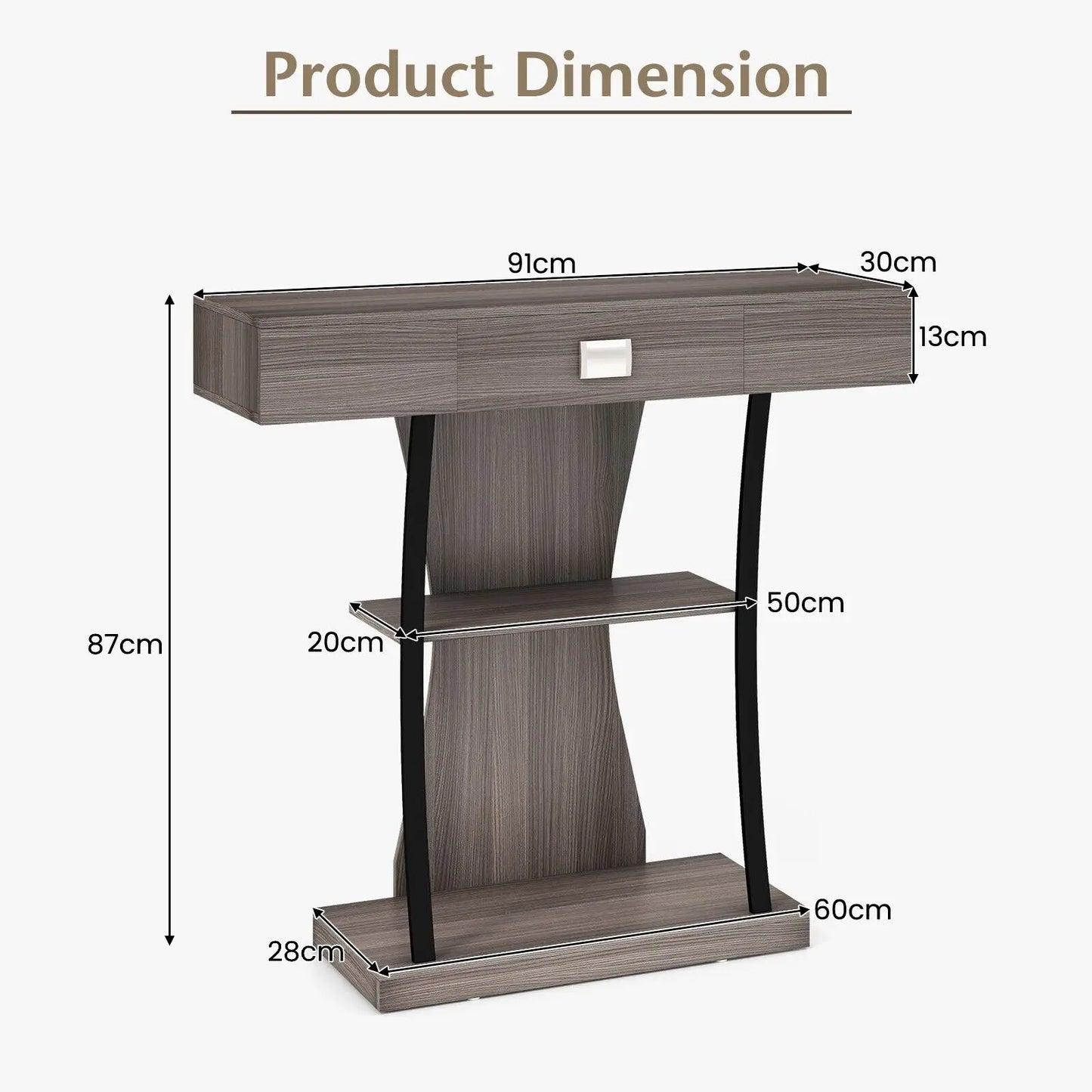 GOFLAME T-Shaped Industrial Console Table Narrow Sofa Side Table Entryway Display Shlves
