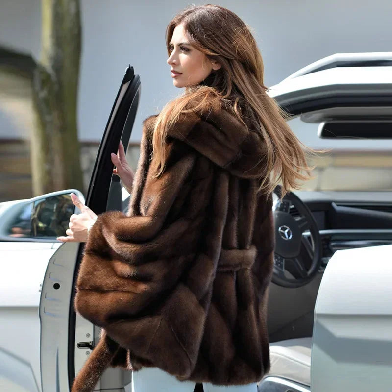 New Elegant Quality Faux Fur Hooded Women's Coat For Winter