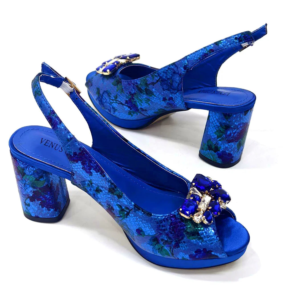 Venus Chan Italian Sandals and Bags Matching Set 2024 Women Heel Party for Gold Colour Wedding Bigger Size Thick Heel Shoes