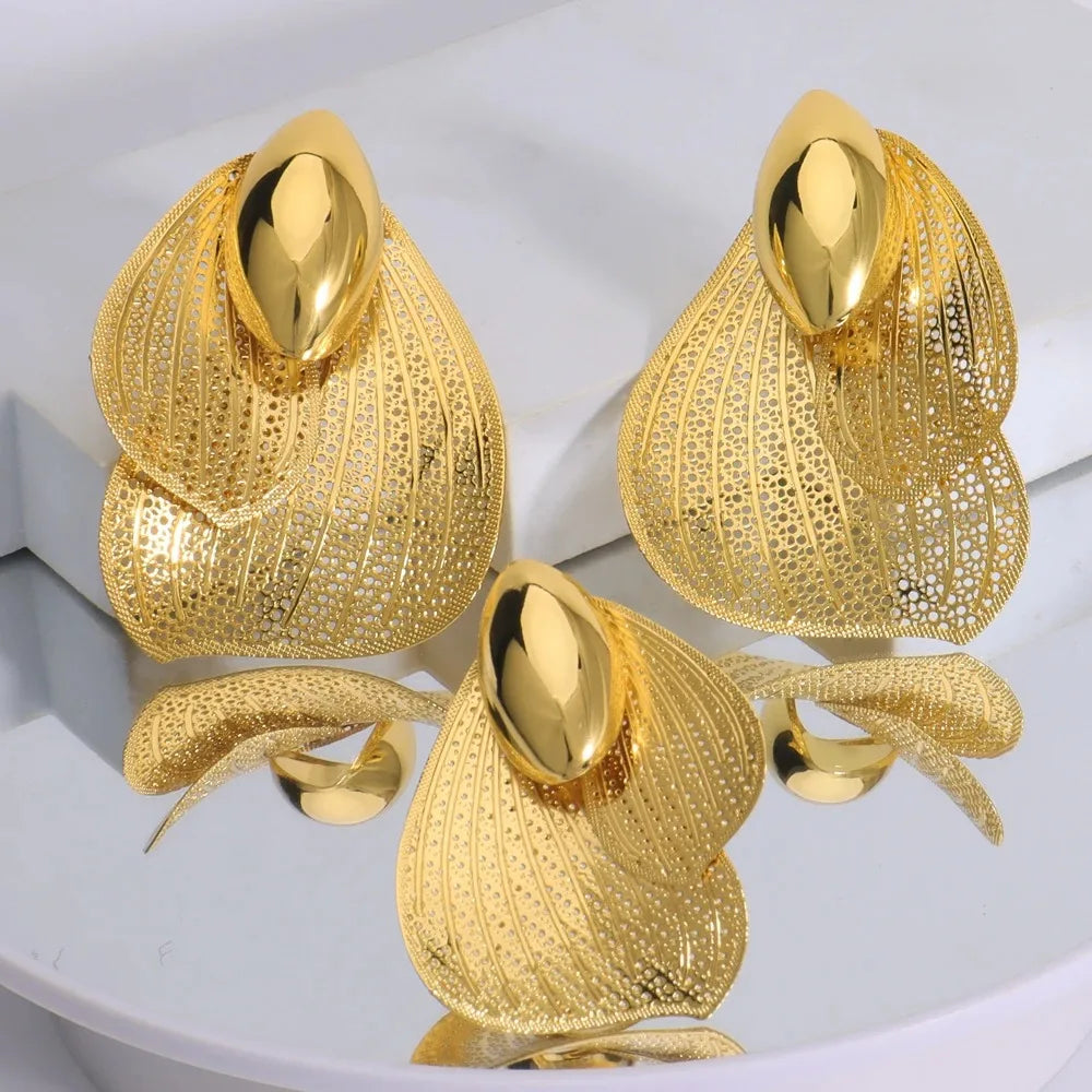 Luxury Bow Tie Necklace Earrings for Women Gold Plated