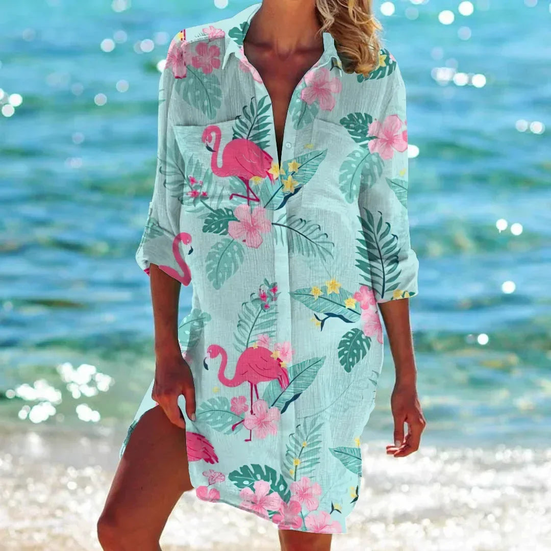2.Boho Style Summer Cover-Up – Women's Tropical Print Beach Blouse Selection