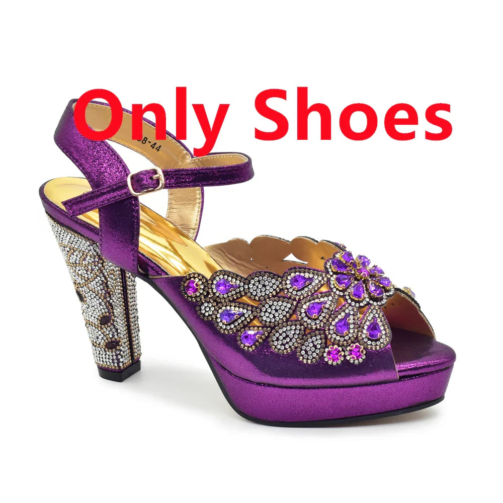 2024 Fashion Black Color High Quality Peep Toe Thin Heels Shoes Matching Bag Set for Nigerian Party Women Women Shoe Size 43