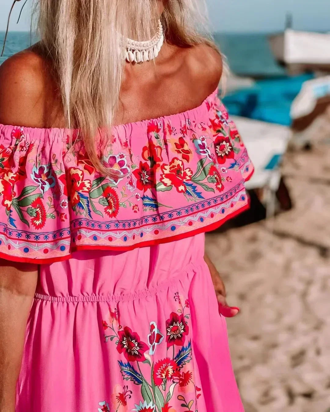 Elegant One-Shoulder Floral Maxi Dress with Lace-Up Waist