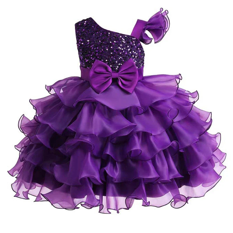 Luxury Baby Sequin Party Dress For Girl Christmas Toddler Layered Bow 1st Birthday Wedding Girl Dresses Formal Lace Baby Clothes
