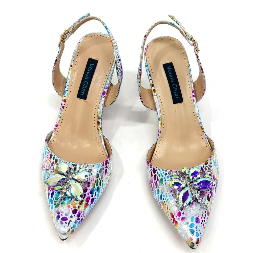 2025 New Yellow Color Thin Heels Pointed Toe Crystal Design Ladies Shoes Matching Bag Set For Women Weeding Party Pump