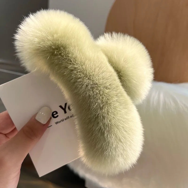 Winter Oversized Faux Fur Big Crab Hair Clip Cute Plush Ponytail For Women