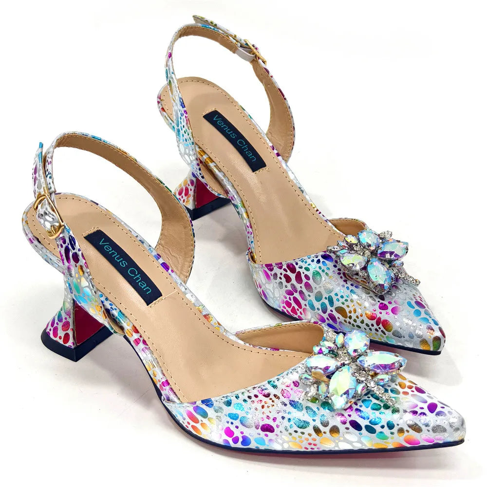 2025 New Yellow Color Thin Heels Pointed Toe Crystal Design Ladies Shoes Matching Bag Set For Women Weeding Party Pump