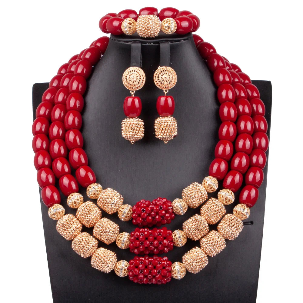 Fabulous Artificial Coral Wedding African Beads Jewelry  Luxury Bride Costume Statement Necklace Jewelry