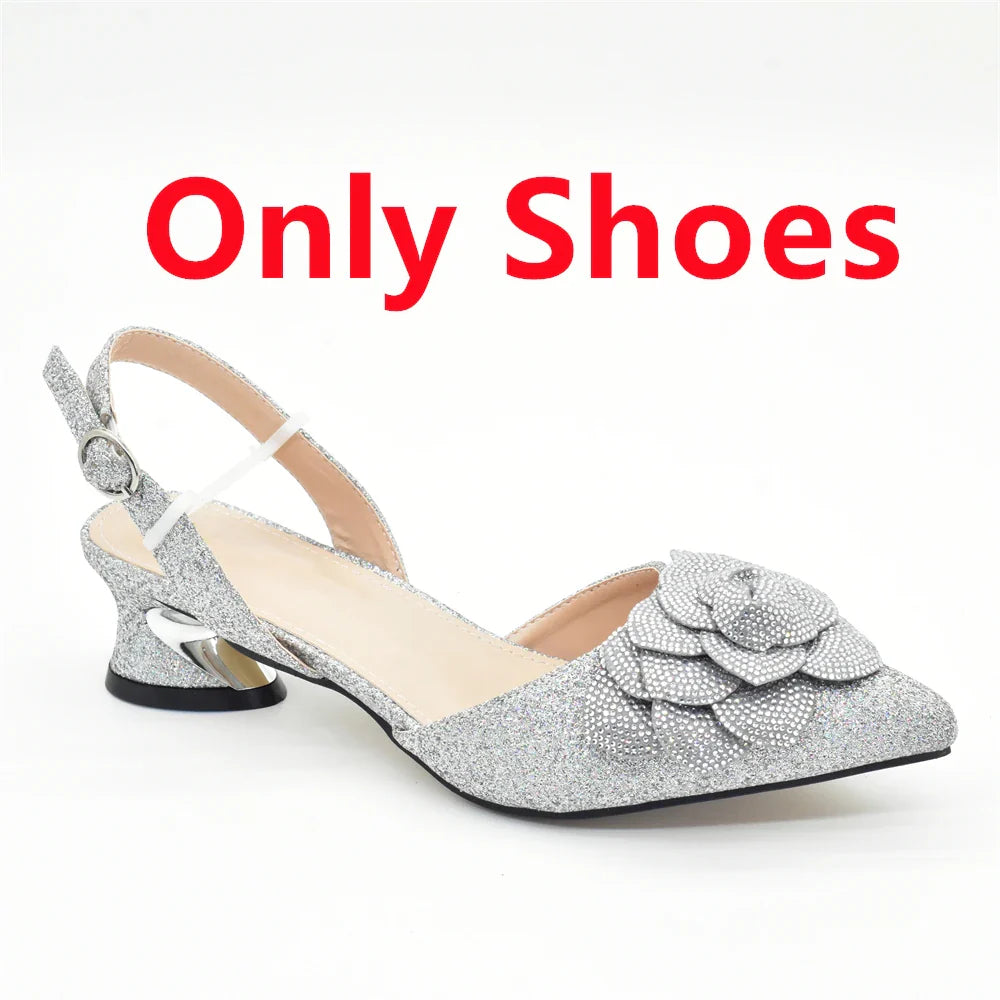 Women's Shoe and Bag Set Latest Luxury Italian Rhinstone Design for Wedding and Party