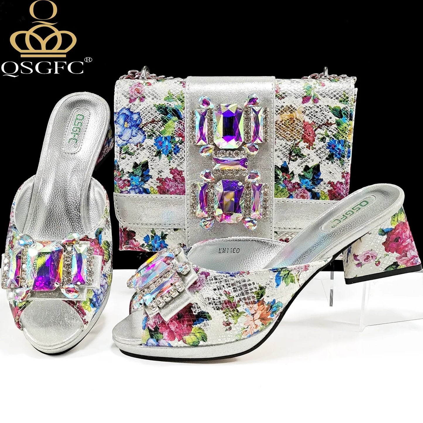 QSGFC Italian Sandals and Bags Matching Set 2024 Women Heel Party for Rose Gold Colour Wedding Bigger Size Thick Heel Shoes
