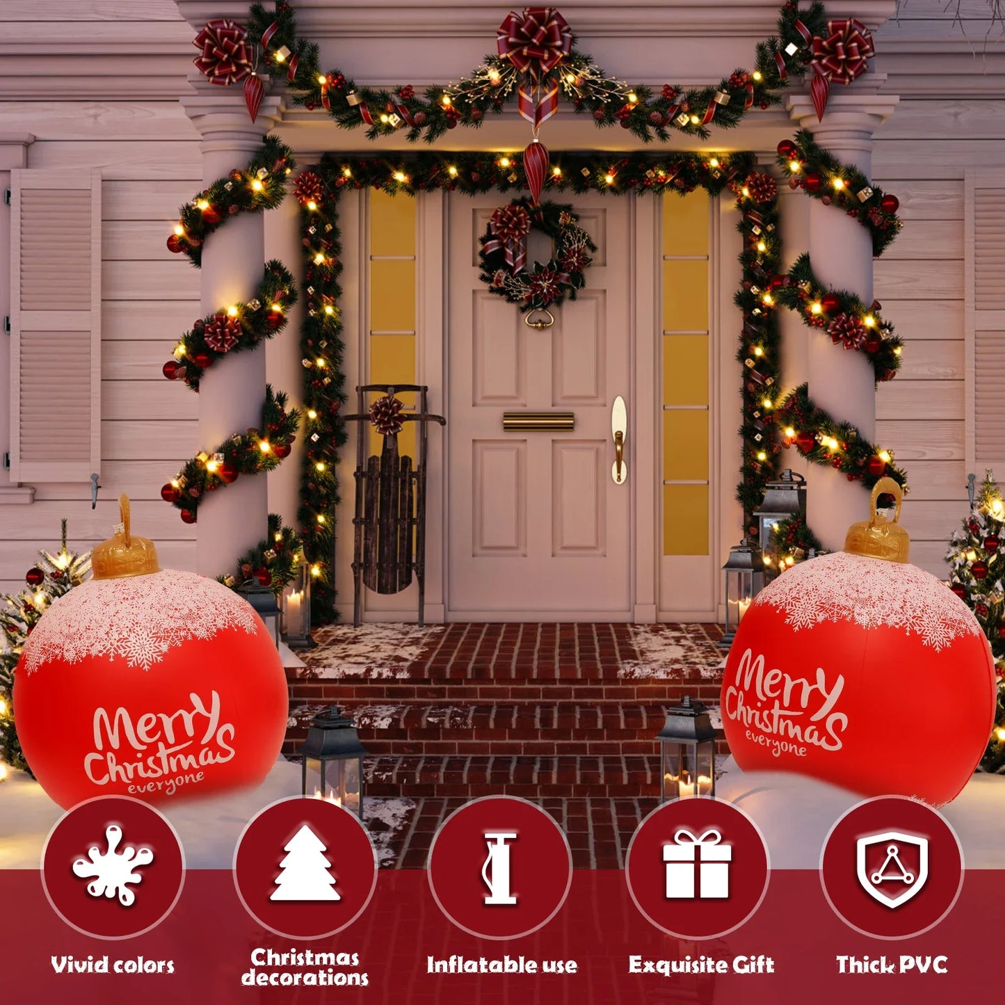 Inflatable Christmas Ball 23 Inch Large Outdoor Christmas PVC Inflatable Ball Reusable Giant Blow up Ball Decorations