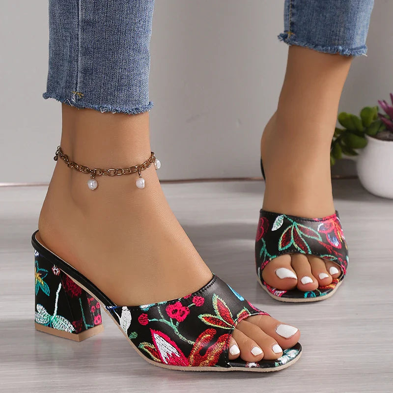 High Heels Women Slippers Chunky Fashion Sandals Designer New Shoes Slingback Flip Flops Dress Pumps Femme Slides