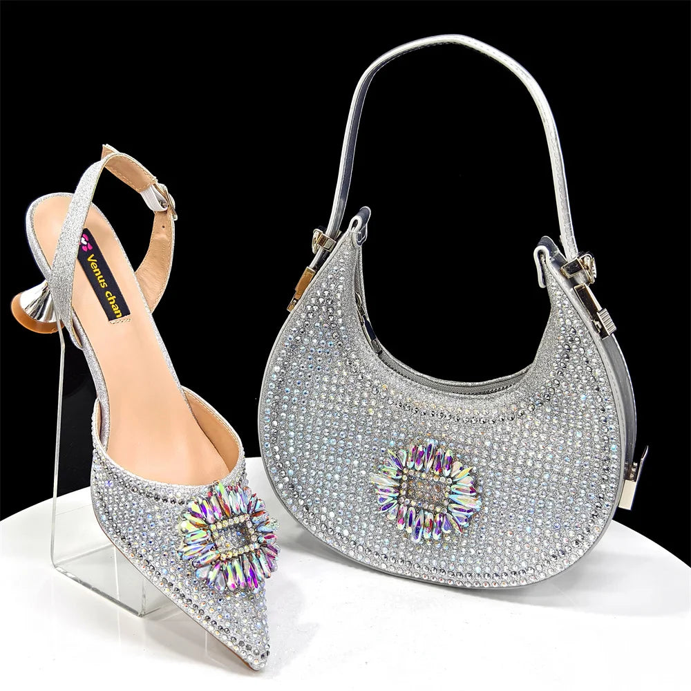 2025 Elegantly Sky Blue Women's Shoe and Bag Set for Parties and Weddings - Luxurious Heeled Pumps and Handbag for Nigeria