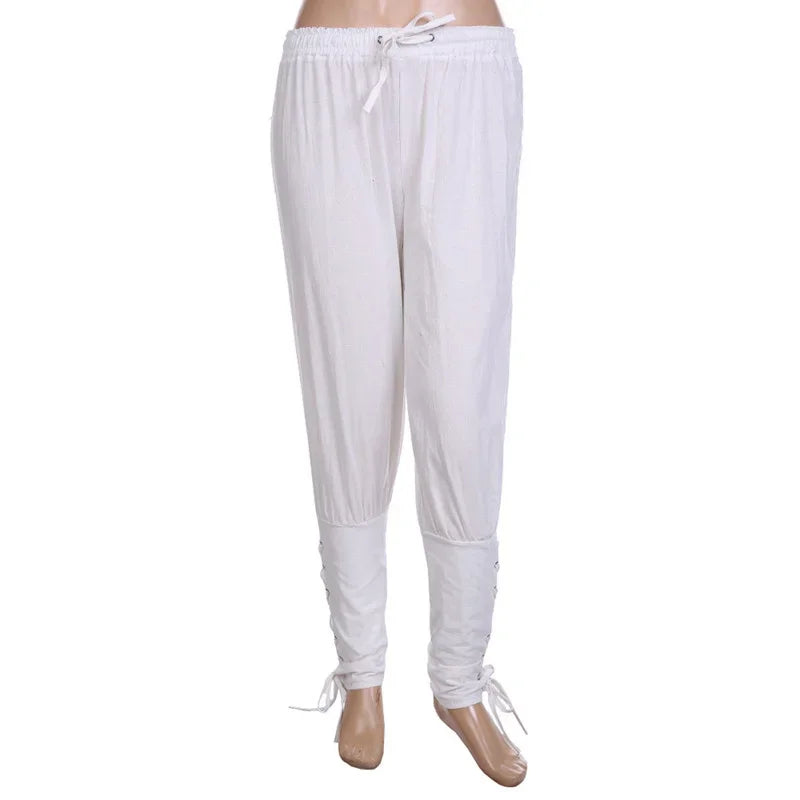 Men's Renaissance Pirate Pants – Medieval Viking Trousers with Lace-Up Cuffs