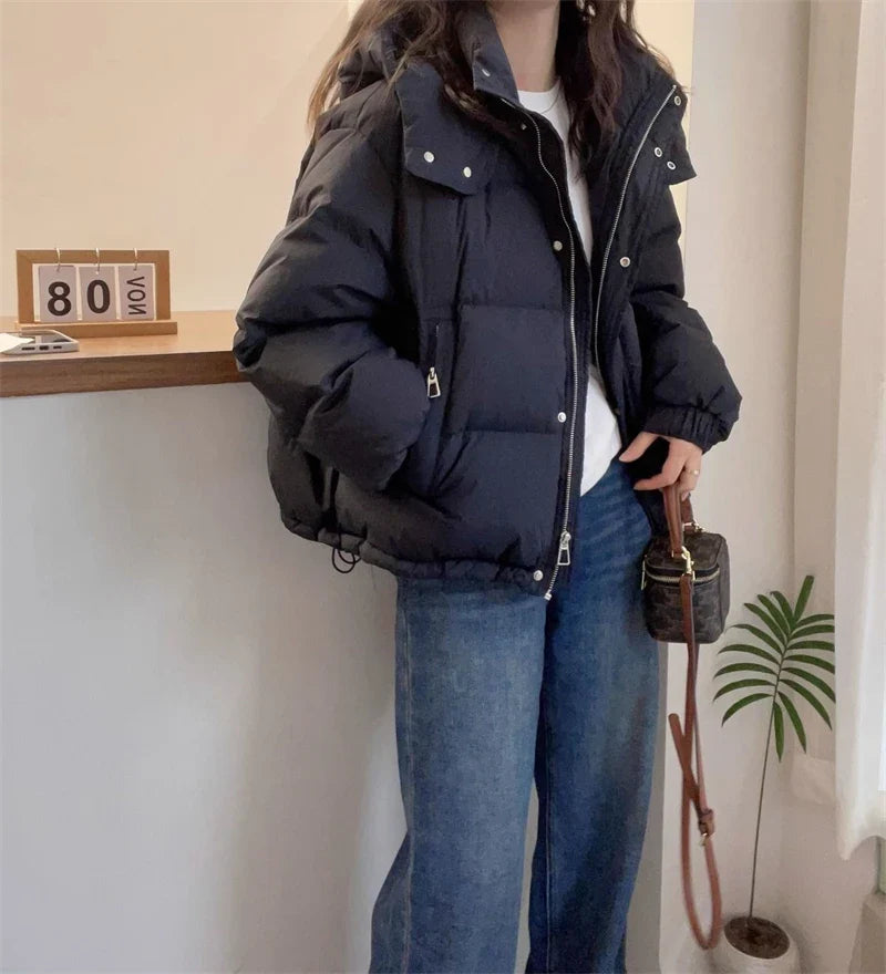 2024 New Winter Jacket Women Puffer Warm Parkas Female Long Sleeve Casual Cotton Padded Jacket Hooded Snow Wear Coat Outwear
