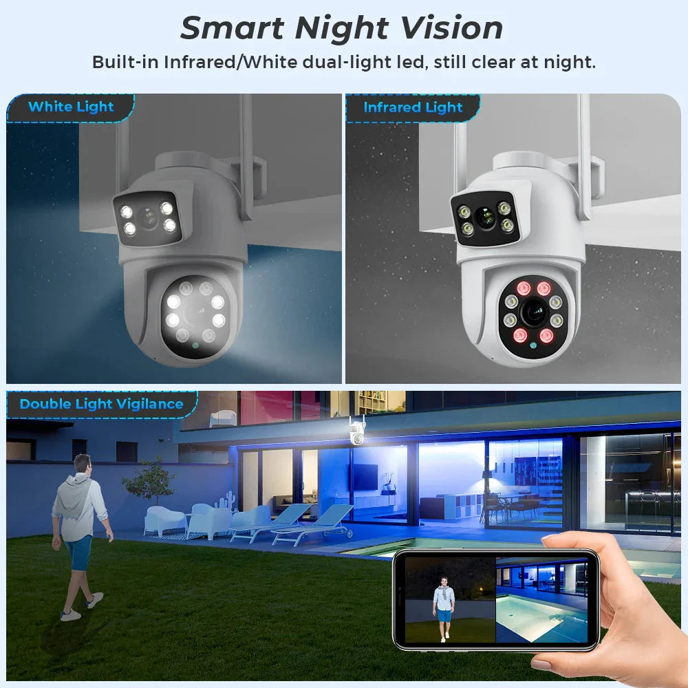 8MP Wifi Camera PTZ Outdoor Dual Screen Human Detection Dual Lenses 10MP Security Protection IP Camera
