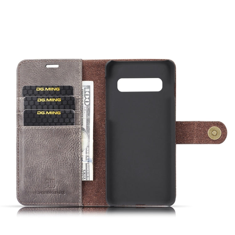 DG.MING Crazy Horse Texture Flip Detachable Magnetic Leather Case for Samsung Galaxy S10, with Holder & Card Slots & Wallet(Grey)