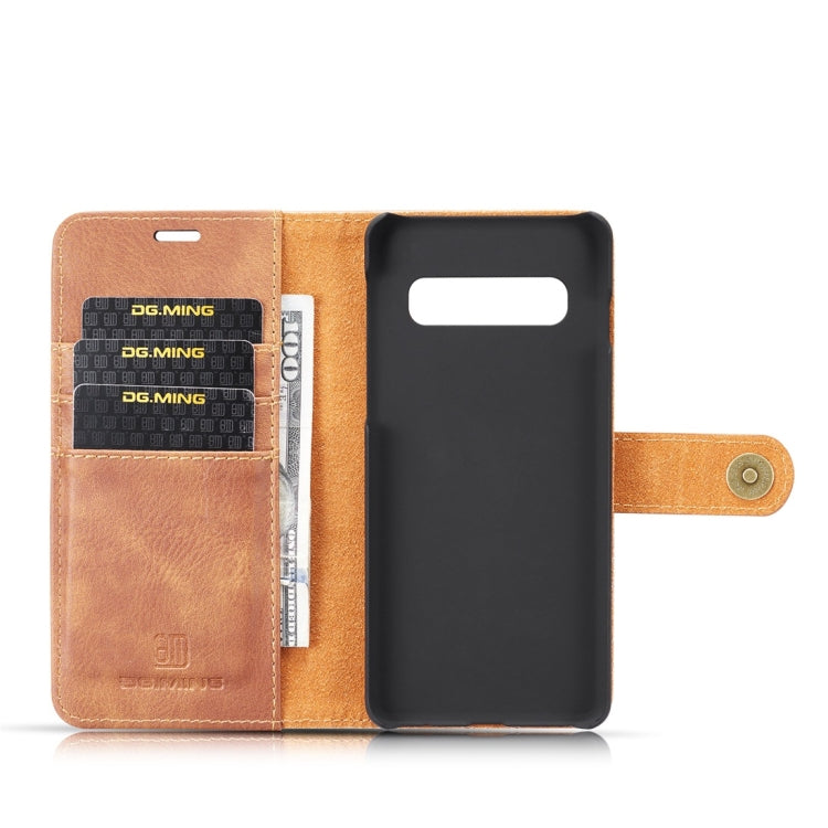 DG.MING Crazy Horse Texture Flip Detachable Magnetic Leather Case for Samsung Galaxy S10, with Holder & Card Slots & Wallet(Brown)