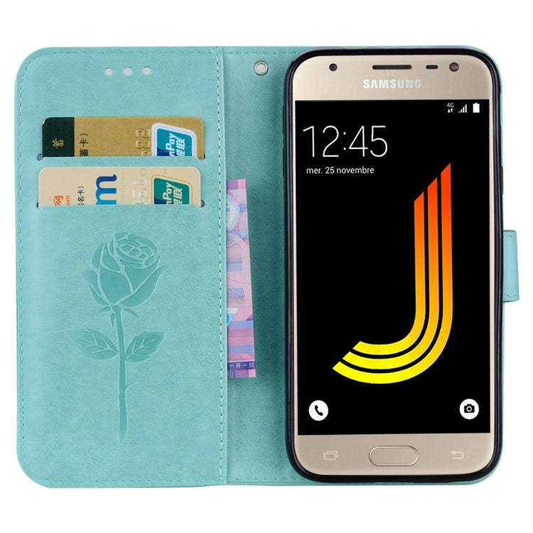 For Galaxy J3 (2017) / J330 (EU Version) Roses Pressed Flower Pattern Horizontal Flip Leather Case with Holder & Card Slots & Wallet, For Samsung Galaxy J3 (2017) / J330 (EU Version)