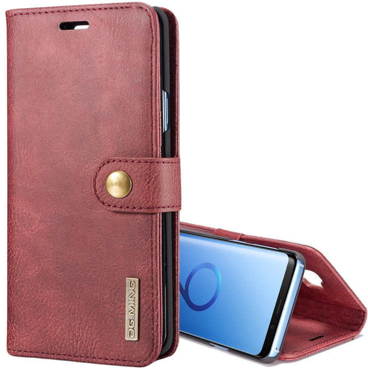 DG.MING for Galaxy S9+ Crazy Horse Texture Horizontal Flip Detachable Magnetic Protective Case with Holder & Card Slots & Wallet(Red)