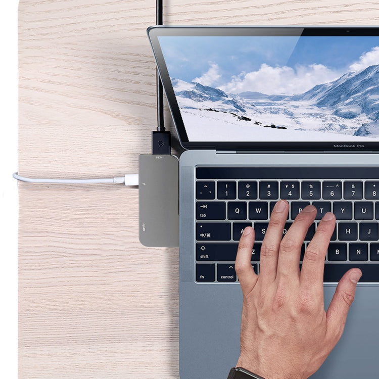 Double USB-C / Type-C to PD Port + USB 3.0 + HDMI Multifunctional Extension HUB Adapter