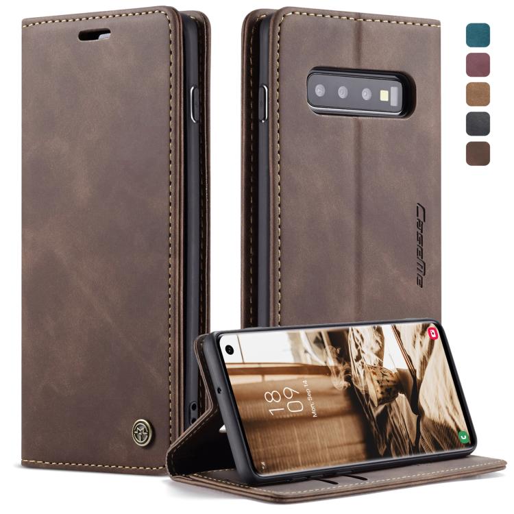 CaseMe-013 Multifunctional Retro Frosted Horizontal Flip Leather Case for Galaxy S10, with Card Slot & Holder & Wallet (Coffee)