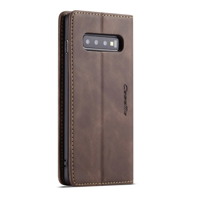 CaseMe-013 Multifunctional Retro Frosted Horizontal Flip Leather Case for Galaxy S10 Plus, with Card Slot & Holder & Wallet (Coffee)