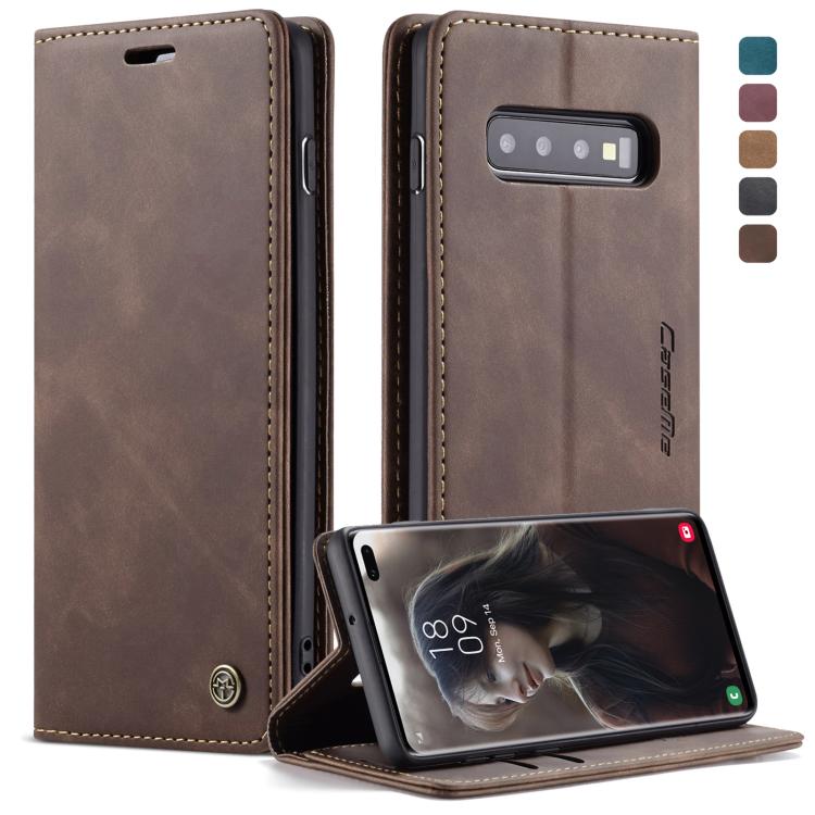 CaseMe-013 Multifunctional Retro Frosted Horizontal Flip Leather Case for Galaxy S10 Plus, with Card Slot & Holder & Wallet (Coffee)