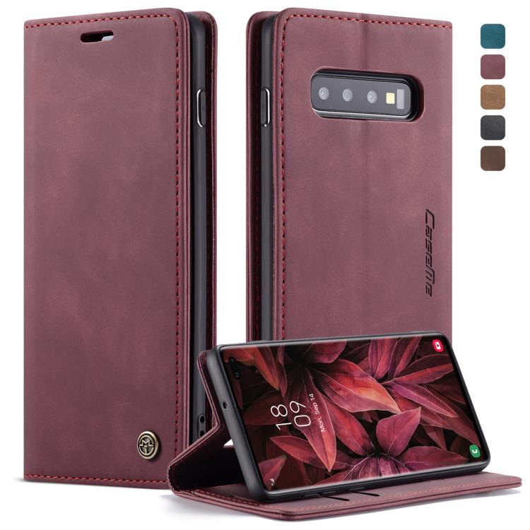 CaseMe-013 Multifunctional Retro Frosted Horizontal Flip Leather Case for Galaxy S10 Plus, with Card Slot & Holder & Wallet (Wine Red)