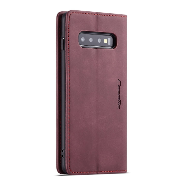 CaseMe-013 Multifunctional Retro Frosted Horizontal Flip Leather Case for Galaxy S10 Plus, with Card Slot & Holder & Wallet (Wine Red)