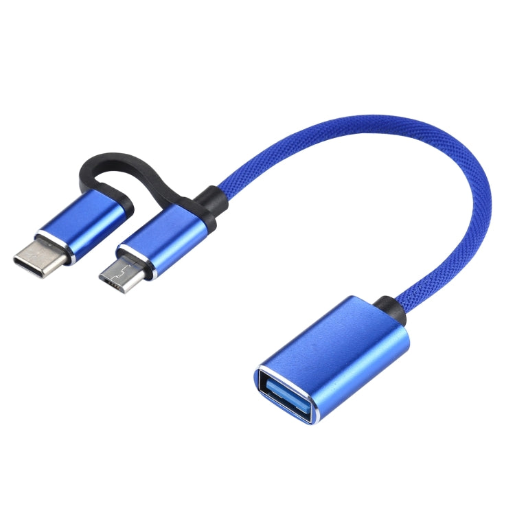 USB 3.0 Female to Micro USB + USB-C / Type-C Male Charging + Transmission OTG Nylon Braided Adapter Cable, Cable Length: 11cm, Micro USB Black, Micro USB Blue, Micro USB Red, Micro USB Silver, Micro USB  White