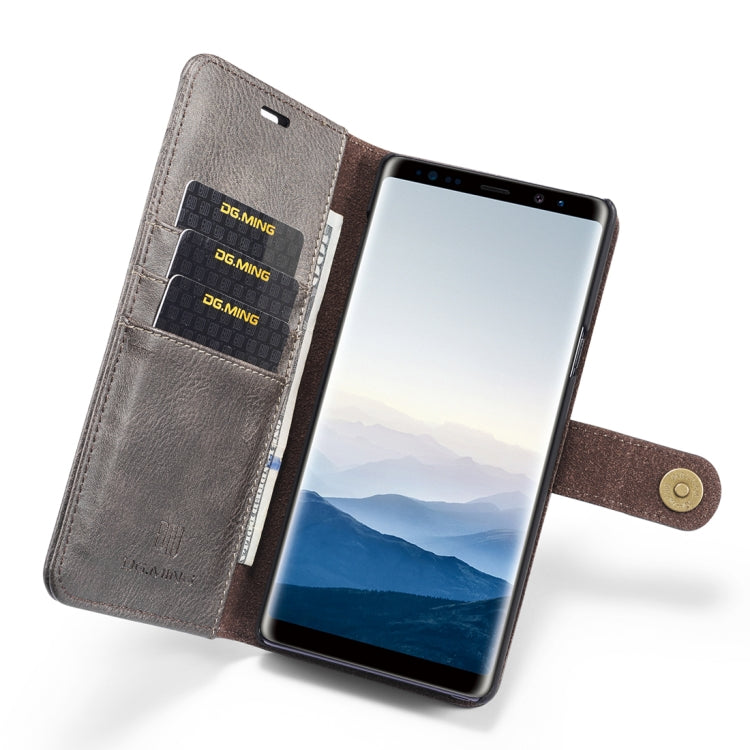 DG.MING Crazy Horse Texture Flip Detachable Magnetic Leather Case for Galaxy Note 9, with Holder & Card Slots & Wallet(Grey)