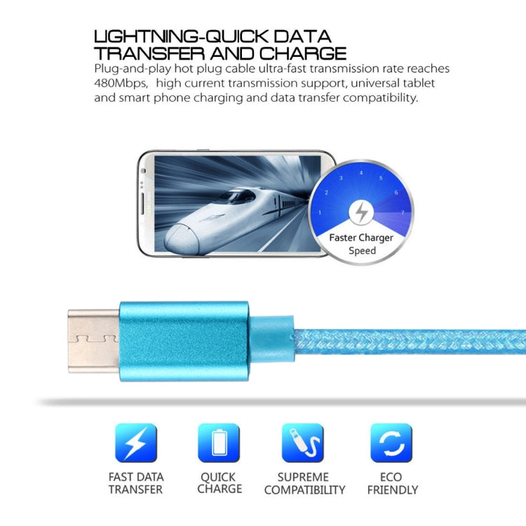Knit Texture USB to USB-C / Type-C Data Sync Charging Cable, Cable Length: 3m, 3A Total Output, 2A Transfer Data