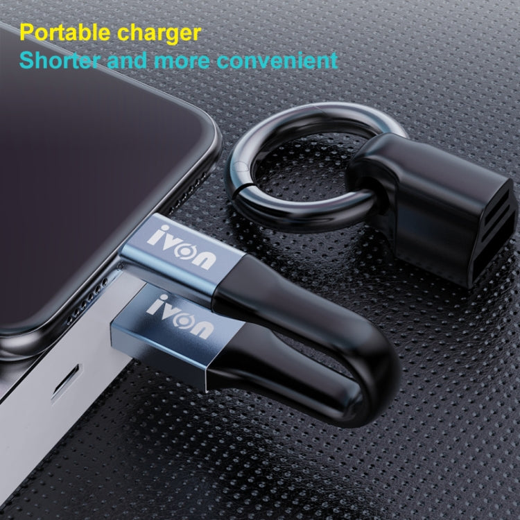 IVON CA90 3.1A Max USB to USB-C / Type-C Portable Data Cable with Ring, Length: 14.5cm (Champagne Gold)