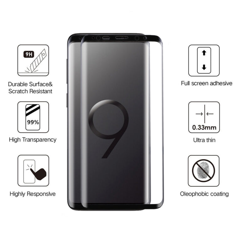 For Galaxy S9 0.33mm 9H Surface Hardness 3D Curved Edge Anti-scratch Full Screen HD Fully Adhesive Glass Screen Protector, For Galaxy S9