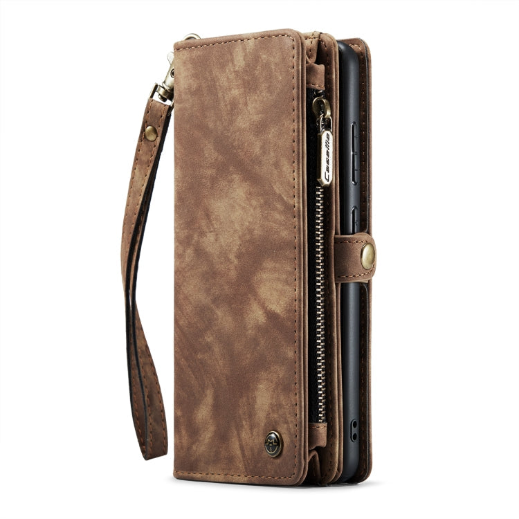CaseMe-008 Detachable Multifunctional Retro Frosted Horizontal Flip Leather Case for Galaxy A20 / M10S, with Card Slot & Holder & Zipper Wallet & Photo Frame(Brown)