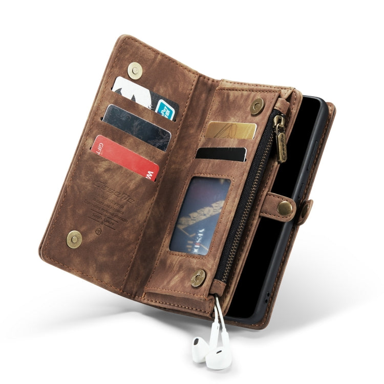 CaseMe-008 Detachable Multifunctional Retro Frosted Horizontal Flip Leather Case for Galaxy A20 / M10S, with Card Slot & Holder & Zipper Wallet & Photo Frame(Brown)