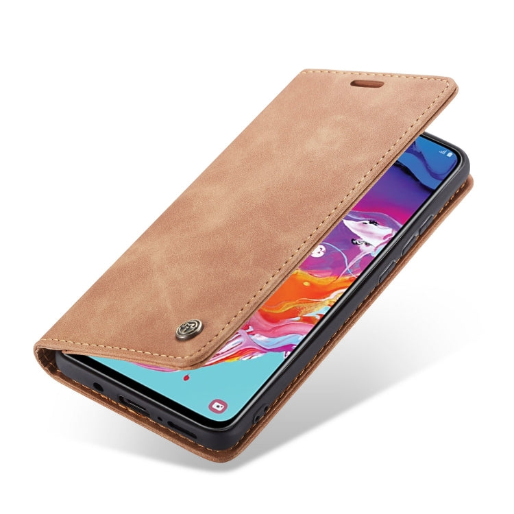 CaseMe-013 Multifunctional Retro Frosted Horizontal Flip Leather Case for Galaxy A70, with Card Slot & Holder & Zipper Wallet & Photo Frame(Brown)