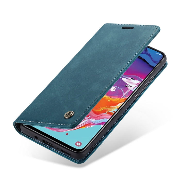 CaseMe-013 Multifunctional Retro Frosted Horizontal Flip Leather Case for Galaxy A70, with Card Slot & Holder & Zipper Wallet & Photo Frame(Blue)