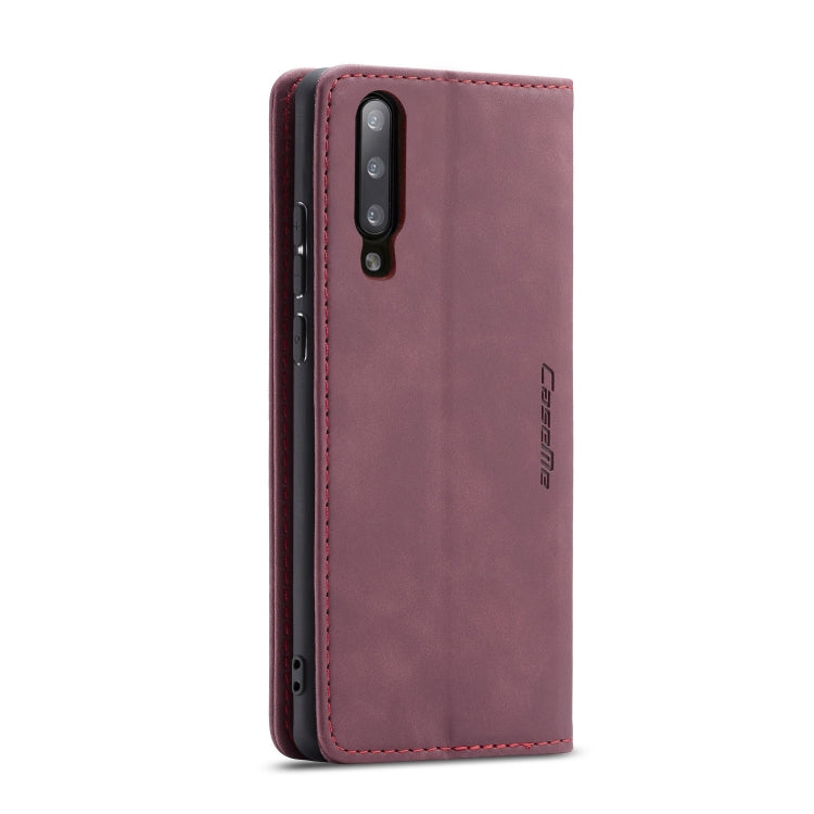 CaseMe-013 Multifunctional Retro Frosted Horizontal Flip Leather Case for Galaxy A70, with Card Slot & Holder & Zipper Wallet & Photo Frame(Wine Red)