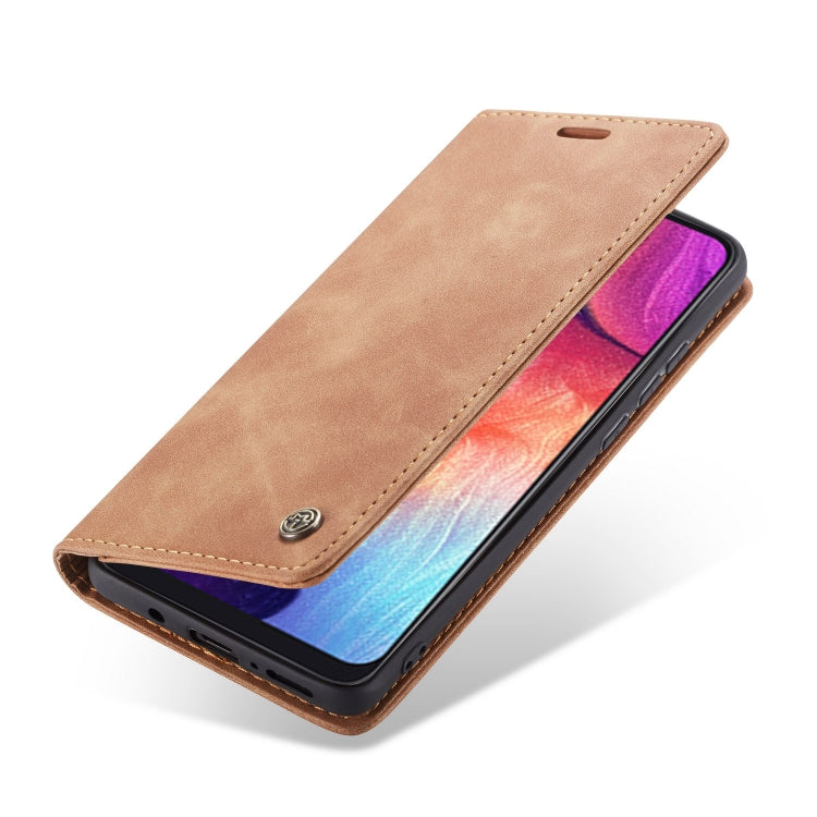 CaseMe-013 Multifunctional Retro Frosted Horizontal Flip Leather Case for Galaxy A30S / A50S / A50, with Card Slot & Holder & Zipper Wallet & Photo Frame(Brown)