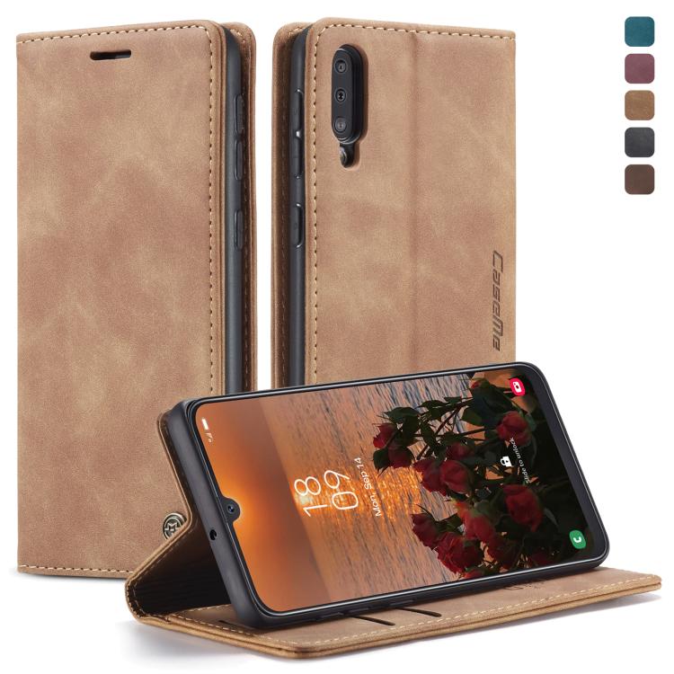 CaseMe-013 Multifunctional Retro Frosted Horizontal Flip Leather Case for Galaxy A30S / A50S / A50, with Card Slot & Holder & Zipper Wallet & Photo Frame(Brown)